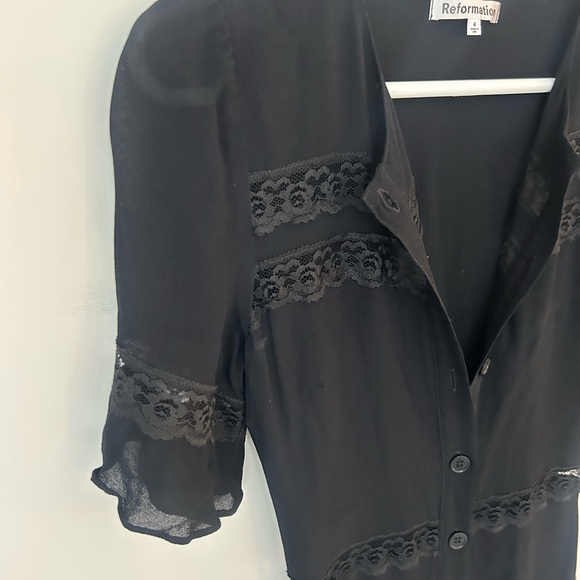 Reformation Black Midi Dress with Lace Details - Picture 6 of 9